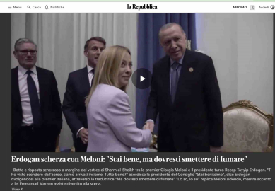 Cumhurbaşkanı Erdoğan’ın İtalya Başbakanı Meloni’ye sigara uyarısı İtalya basınında