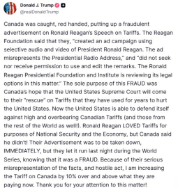 ABD Başkanı Trump’tan Kanada’ya aldatıcı reklam misillemesi: "Kanada’ya uygulanan gümrük vergisi oranını yüzde 10 oranında artırıyorum"