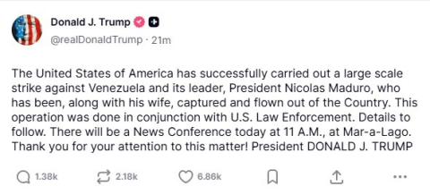 Trump, Venezuela’ya saldırıyı doğruladı: "Maduro ve eşi yakalanarak ülkeden çıkarıldı"